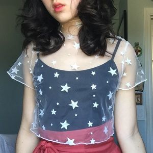 ‼️SOLD‼️White Star Mesh Crop Top